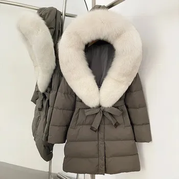 Dámská parka Best Fashion Zimní parka s kapucí z liščí kožešiny Velikost: L, Barva (Varianta): Gray ZX beige