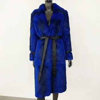 Dámský kabát Best Fashion Dlouhý dámský kabát z králičí kožešiny s leopardím vzorem Velikost: L, Barva (Varianta): 3-3