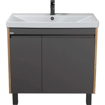 Koupelnový nábytek NJÖRD Lagom Skříňka s umyvadlem 80LA dvoudvířková, 82 × 88/72 × 40 cm, dřevo/grafit 010180LA