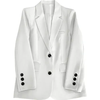 Dámské sako Dámské elegantní sako s kapsami a zapínáním na knoflíky Jednobarevné sako z polyesteru Stylový kabátek v různých barvách pro práci i každodenní nošení bílá M