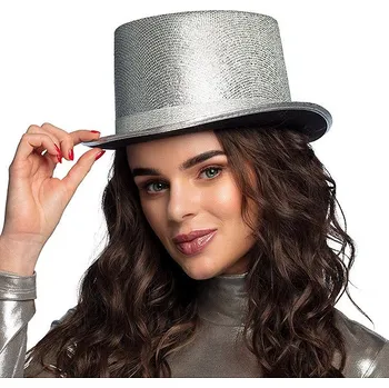 Karnevalový doplněk Boland Cylindr stříbrný flitrový