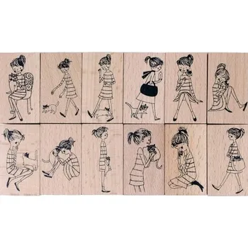 Dřevěné razítko M&G - Holčička s koťátkem