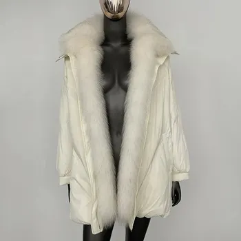 Dámská parka Best Fashion Dámská péřová bunda s límcem z pravé liščí kožešiny Velikost: M, Barva (Varianta): Bílá