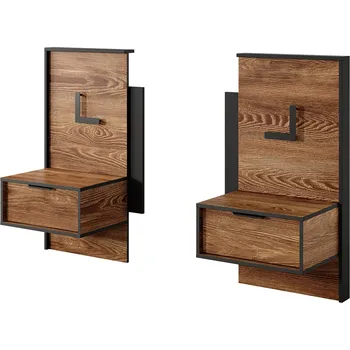 Noční stolek MILTON l | noční stolek + LED OSVĚTLENÍ | 48,8 cm | CENA ZA 2ks | kaštan/antracit