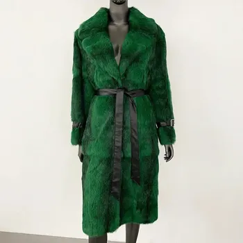 Dámský kabát Best Fashion Dlouhý dámský kabát z králičí kožešiny s leopardím vzorem Velikost: S, Barva (Varianta): 3-4