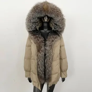 Dámská parka Best Fashion Dámská péřová bunda s kapucí z mývalí kožešiny Velikost: M, Barva (Varianta): Khaki