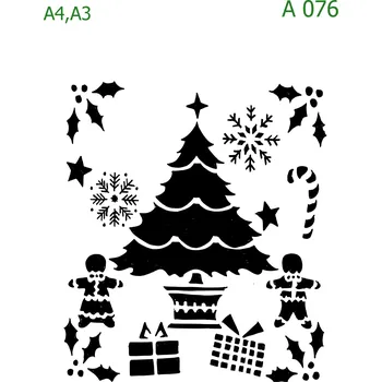 Plastová šablona pro malování - Vánoce - Stromeček (A076) - A4 , Lepící fólie
