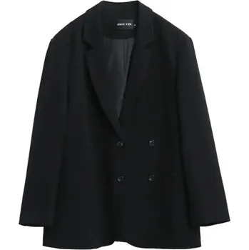 Dámské sako Dámské elegantní sako s límečkem a knoflíky Jednobarevné společenské sako z polyesteru, spandexu a rayonu Stylový kabátek v různých barvách černá XL