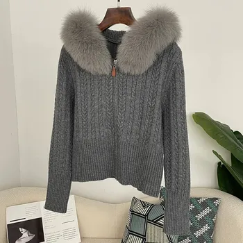 Dámský kožich Best Fashion Krátký pletený svetr s kožešinovým lemem Velikost: ONE SIZE, Barva (Varianta): Šedá