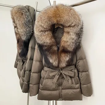 Dámská parka Best Fashion Dámská středně dlouhá péřová bunda s kožešinovým límcem Velikost: M, Barva (Varianta): Brown gold