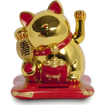 Made in Japan Kočka štěstí mávající solární - zlatá 7,5 cm
