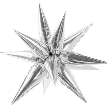 Balónek PartyDeco Balonek fóliový hvězda stříbrná 3D, 95 cm