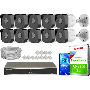 Bezpečnostní kamera Sada IP monitoringu 10x Kamera 5MPx IPCAM-B5 IR30 HiLook od Hikvision