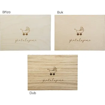 Dřevěné přání Gratulujeme - kočárek Dřevo: Bříza