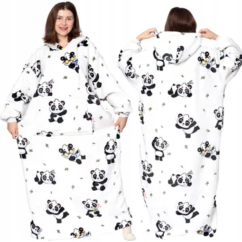 Dámská mikina DEKA oversize mikina Silná až ke Kotníkům MIKINOVÁ DEKA 2v1 XXL PANDA Plyšový Župan