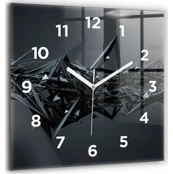 Hodiny Velké skleněné hodiny s tichým mechanismem, nástěnné, styl loft, černá abstrakce 60x60 cm