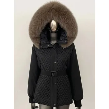 Dámská parka Best Fashion Dámská péřová bunda s kapucí a límcem z mývalí kožešiny Velikost: M, Barva (Varianta): Black mocha