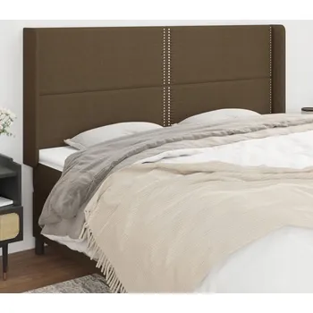 Čelo postele s ušima, tmavě hnědá, 203x16x118/128 cm, látka