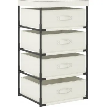 Knihovna vidaXL Úložný regál se 4 textilními košíky ocel [322622] Barva: krémová