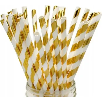 Brčka papírová zlatá bílé proužky 10 brček
