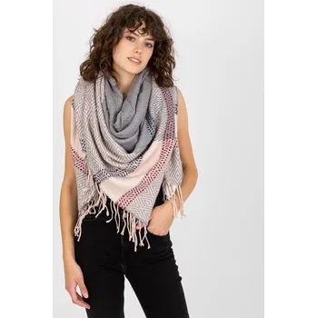 Šála Hladká dámská šála s třásněmi model 1187 pudrově růžová+šedá