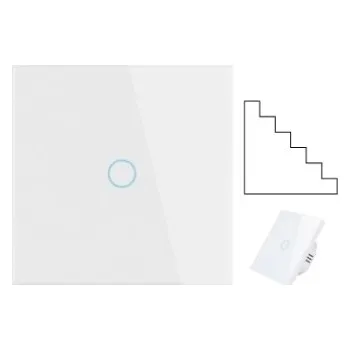 vypínač 2x SKLENĚNÝ SCHODIŠŤOVÝ DOTYKOVÝ SPÍNAČ LED 1-TLAČÍTKOVÝ JEDNODUCHÝ bílý