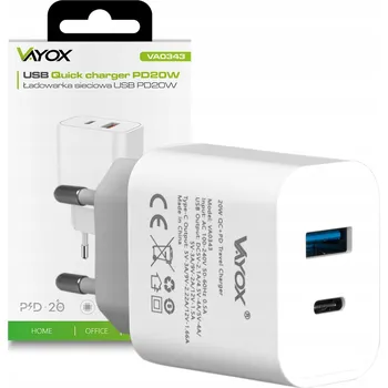 RYCHLÁ SÍŤOVÁ NABÍJEČKA 20W Quick Charge USB PD USB-C UNIVERZÁLNÍ VAYOX