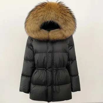 Dámská parka Best Fashion Dámská péřová bunda s kapucí z mývalí a liščí kožešiny Velikost: M, Barva (Varianta): black natural
