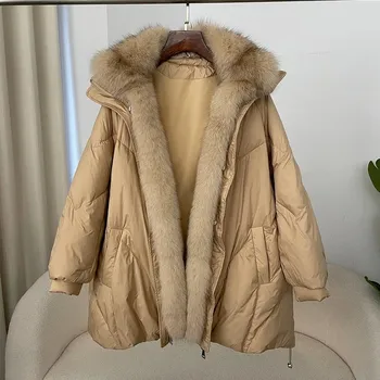 Dámská parka Best Fashion Dámská prošívaná bunda s límcem z liščí kožešiny a hřejivou výplní Velikost: M, Barva (Varianta): Khaki