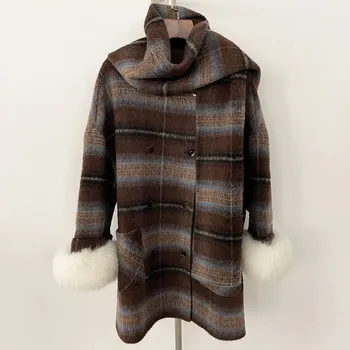 Dámská parka Best Fashion Krátká dámská vlněná bunda s manžetami z liščí kožešiny Velikost: ONE SIZE, Barva (Varianta): Červená