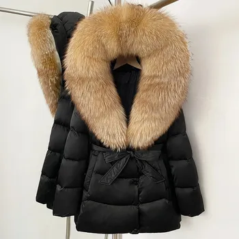 Dámská parka Best Fashion Dámská zimní parka s kapucí z liščí kožešiny a kachním peřím Velikost: M, Barva (Varianta): Černo-zlatá