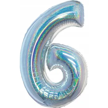 Balónek Fóliový balónek B&C, Číslice 6, holografický stříbrný