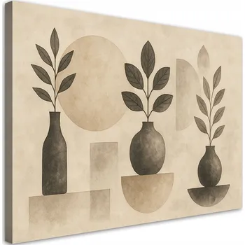 Obraz Obraz do obýváku, Vázy Listy Abstrakce Béžový Minimalismus 90x60
