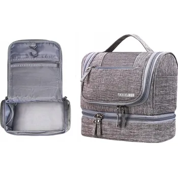 Kosmetická taška Pánská kosmetická taška šedá, prostorná, cestovní, velká s háčkem