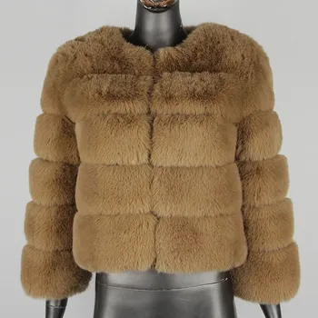 Dámská parka Best Fashion Dámský elegantní kabát z umělé kožešiny s límcem a hřejivou podšívkou Velikost: M, Barva (Varianta): Světle hnědá