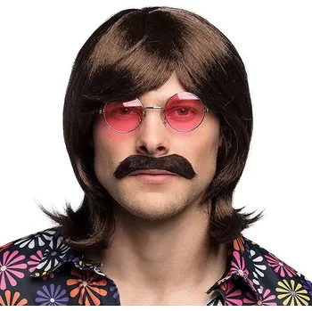 Karnevalová paruka Boland Hnědá pánská paruka s knírem retro