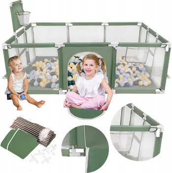 Dětská ohrádka Zelená ohrádka pro děti Hřiště Koš Branky 200 míčků Selonis BO-100X