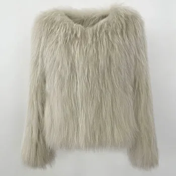 Dámská parka Best Fashion Dámský kabát z mývalí kožešiny s dvojitým pletením Velikost: ONE SIZE, Barva (Varianta): Béžová