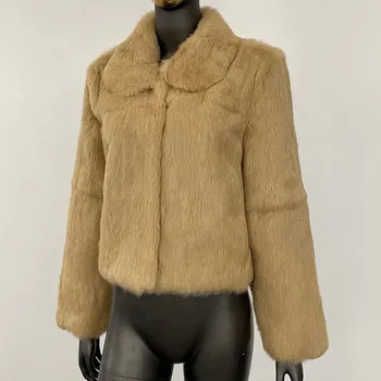 Dámský křivák Best Fashion Dámský kožený kabát s králičí kožešinou Velikost: 3XL, Barva (Varianta): Světle hnědá