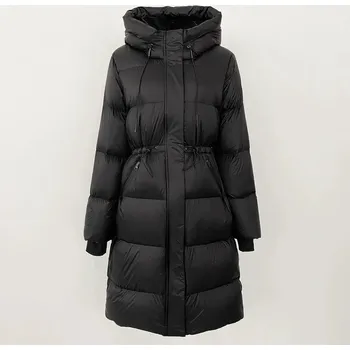 Dámská parka Best Fashion Dámská dlouhá péřová bunda s kapucí a límcem z liščí a mývalí kožešiny Velikost: M, Barva (Varianta): Černá