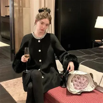 Dámský kabát Best Fashion Dámský kašmírový kabát s límcem z liščí kožešiny Velikost: S, Barva (Varianta): Černá