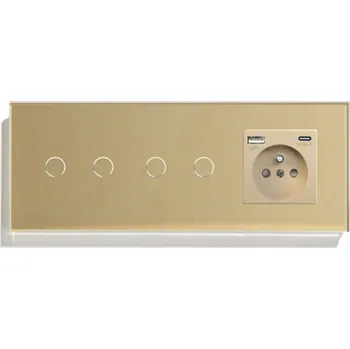 vypínač ČTYŘNÁSOBNÝ DOTYKOVÝ SPÍNAČ 2+2 + ZÁSUVKA USB-C QC 20W RYCHLÉ NABÍJENÍ SKLO