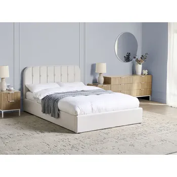 Ložnice Rám postele krémově bílý sametové čalounění 140 x 200 cm úložný prostor čelo postele rošt s lamelami Beliani