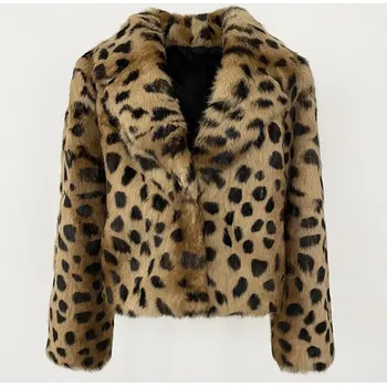 Dámský kabát Best Fashion Dámský kabát z králičí kožešiny se zvířecím vzorem Velikost: M, Barva (Varianta): Leopardí