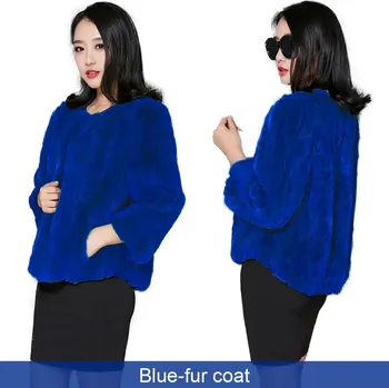Dámský kabát Best Fashion Krátký dámský kabátek z králičí kožešiny s kulatým výstřihem Velikost: XL, Barva (Varianta): Modrá