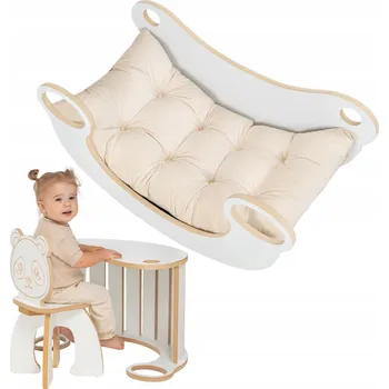 Dětská houpačka Houpačka Montessori + stolek + polštář Světle šedá, 2v1, bílá, MDF