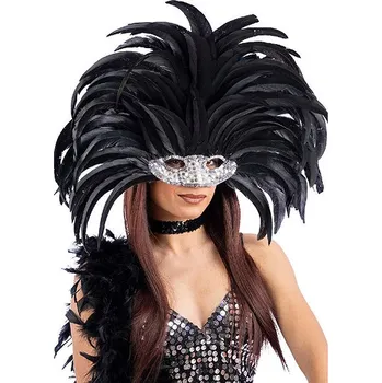 Karnevalová maska Carnival Toys Brazilská čelenka z černého peří s maskou