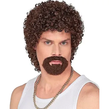 Widmann Hnědá pánská kudrnatá paruka s vousy