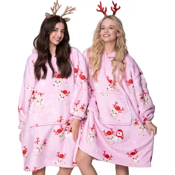 Dámská mikina Mikina deka růžová XXL fleecová s kapucí dlouhý rukáv