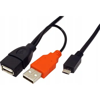 Datový kabel ROLINE USB 2.0 Y kabel USB A(F) + USB A(M) - microUSB B(M), OTG, 1m,černý